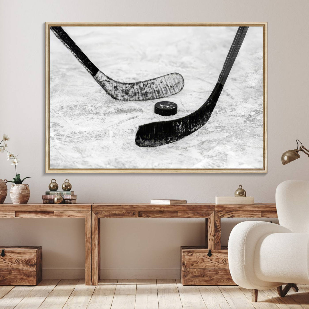 The dining room showcases Winter Ice Hockey Sport Canvas Art.