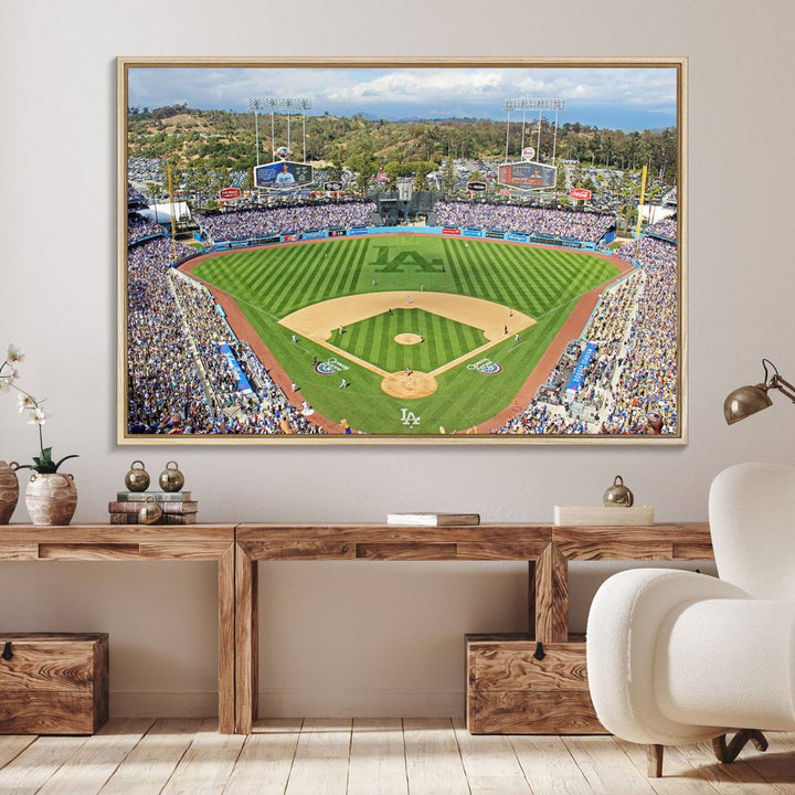 Aerial view of a sunny game day at Citi Field, captured in a 3-panel canvas print wall art.