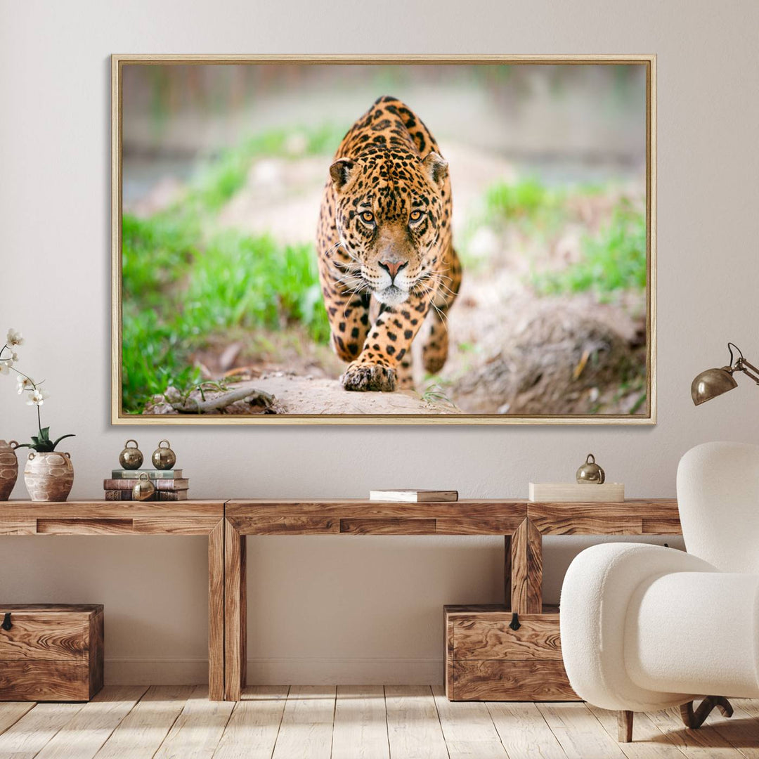 Leopard on the Prowl is a large canvas showcasing a captivating scene.