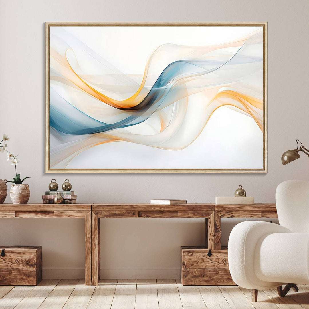 Decorative Turquoise Abstract Wave Wall Art Canvas Print.