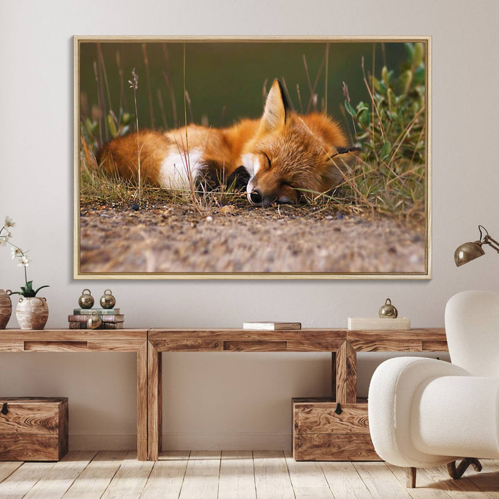 The Sleeping Fox Wall Art Canvas Print is ideal for farmhouse decor.