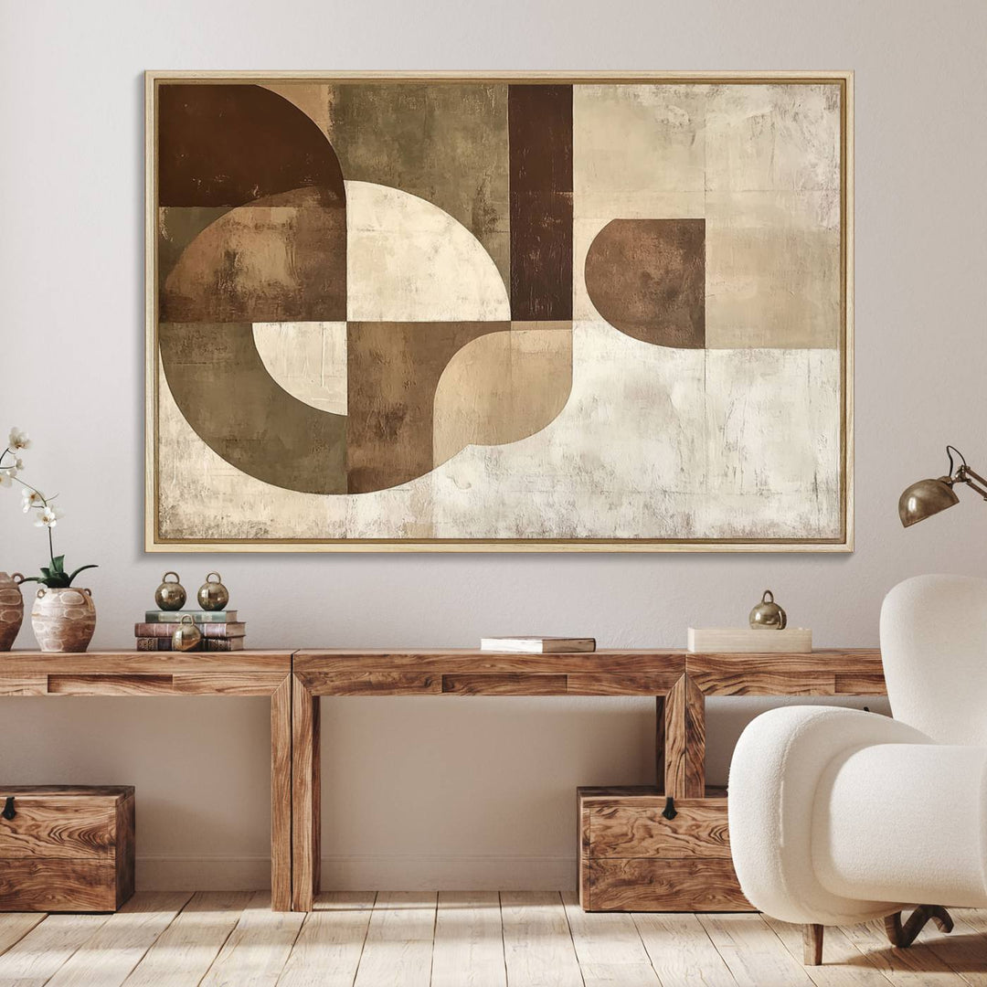 Wabi Sabi Geometric Wall Art is an abstract modern minimalist canvas featuring neutral tones.