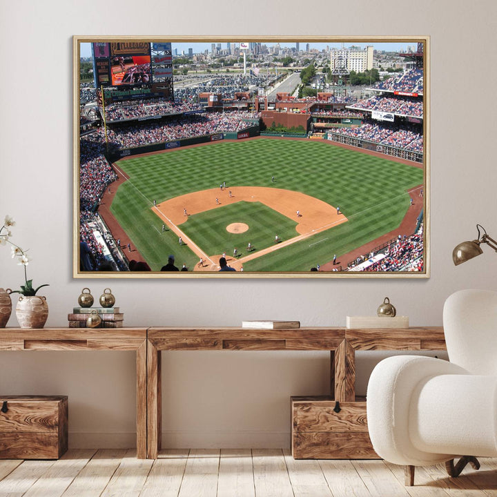 View of a Phillies game at Citizens Bank Park captured as premium wall art canvas.