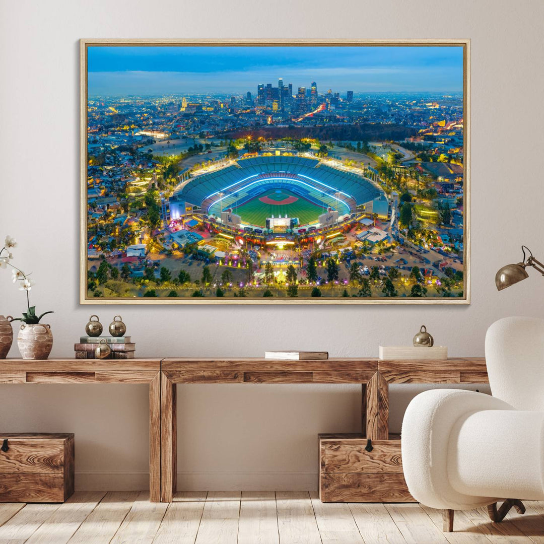 Aerial view of Los Angeles Dodgers Dodger Stadium Wall Art Canvas Print.