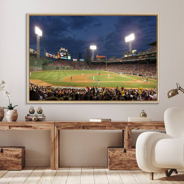 The Boston Red Sox Fenway Park Canvas: a cozy baseball scene, perfect wall art.