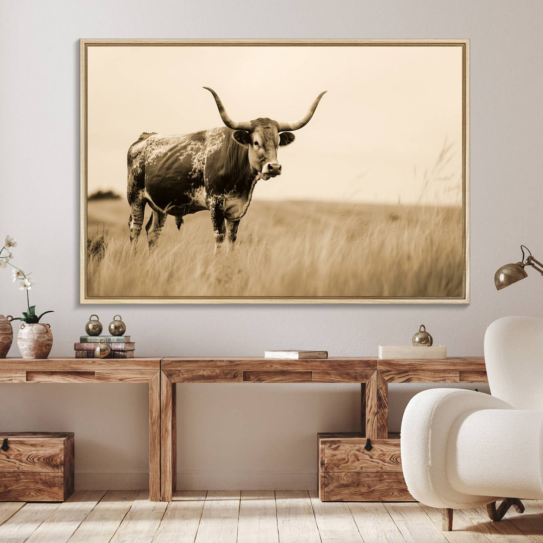 Texas Longhorn Wall Art Print for farmhouse decor.