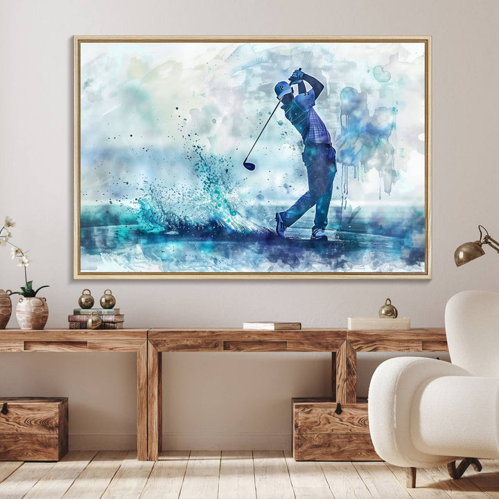 Golf Swing Wall Art Canvas Print, a sports-inspired watercolor decor.