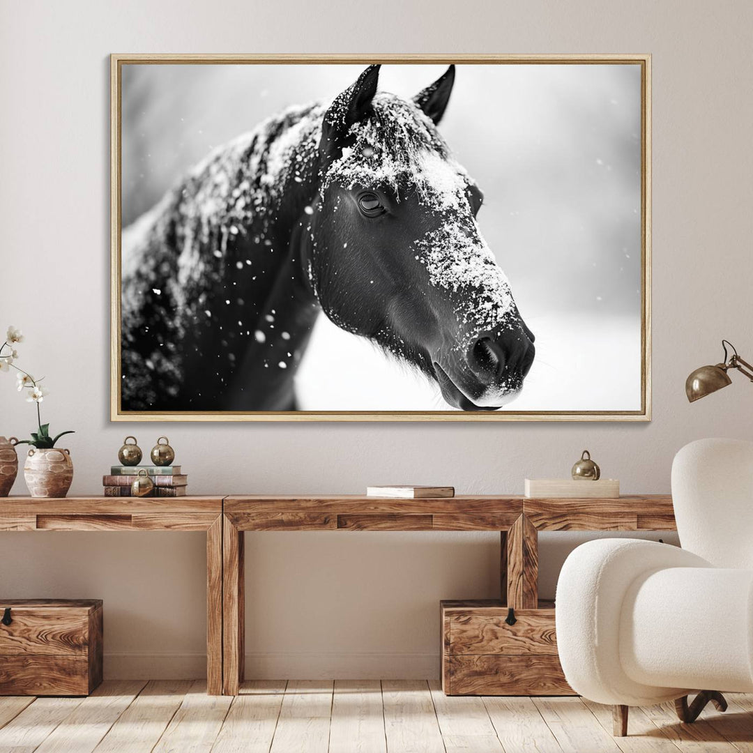 The Horse Canvas Print - Winter Horse Snow Wall Art captures winters essence beautifully.