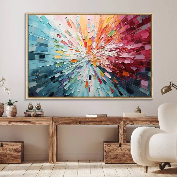 Radiant Bloom Abstract Floral Wall Art Canvas Print - Colorful Burst - Modern Living Room Decor - Ready to Hang