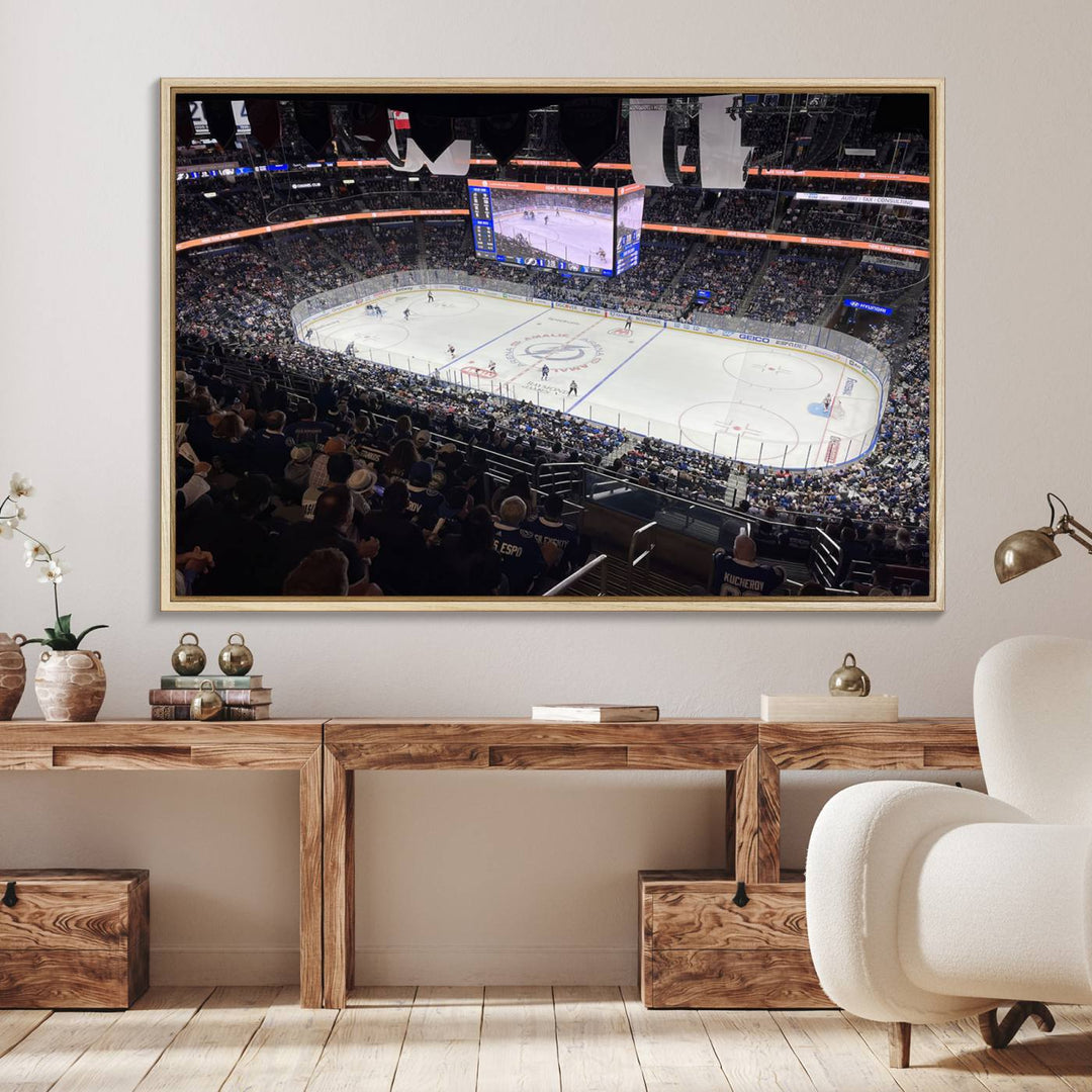 A wall art canvas of Amalie Arena, capturing NHL hockey in Florida.