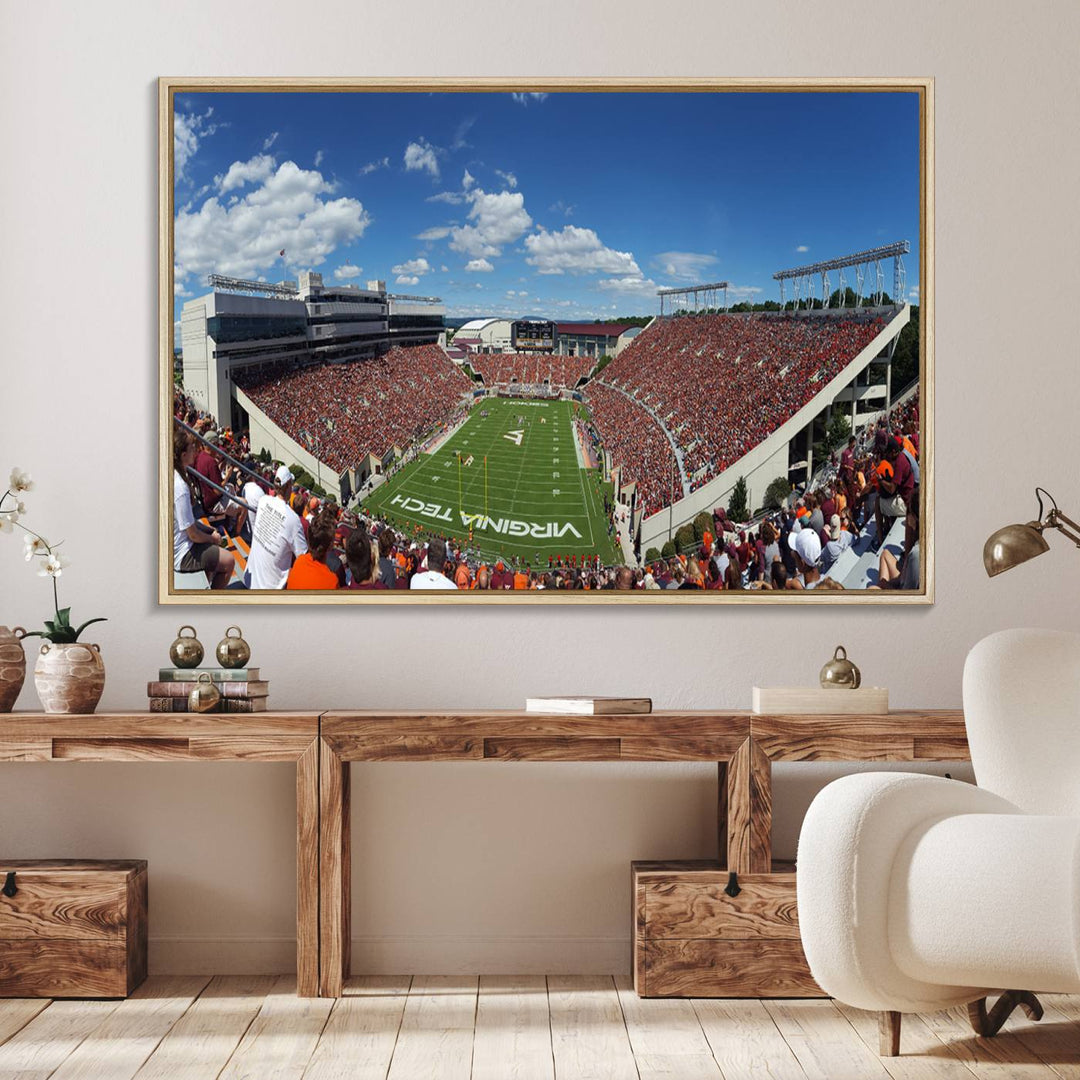 This Lane Stadium print captures Virginia Tech on the field along with the vibrant crowd, making it the perfect wall art for Hokies fans.