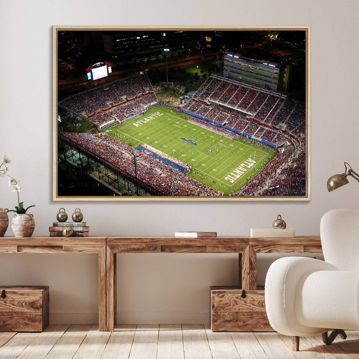 Aerial view of Florida Atlantic University Owls football stadium as a gallery-quality wall art canvas print.