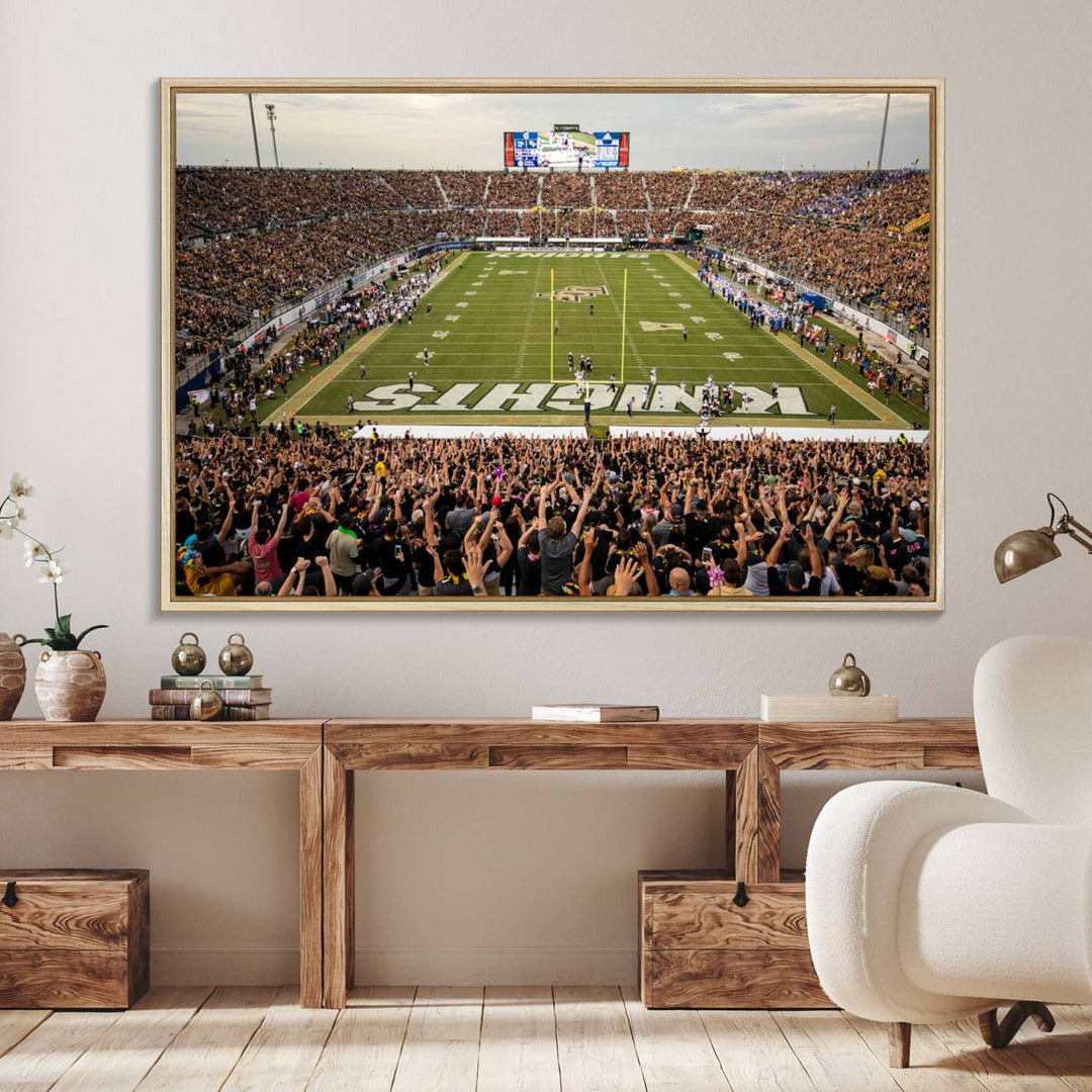 Gallery-quality wall art of the UCF Knights at Orlando FBC Mortgage Stadium, capturing a packed stadium and vibrant field.