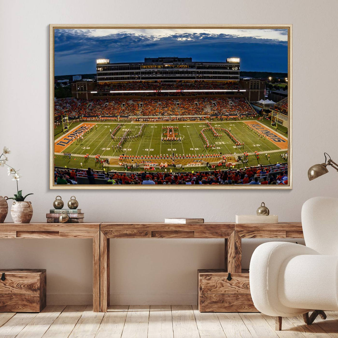 The University of Illinois band is depicted on a gallery-quality canvas wall art print.