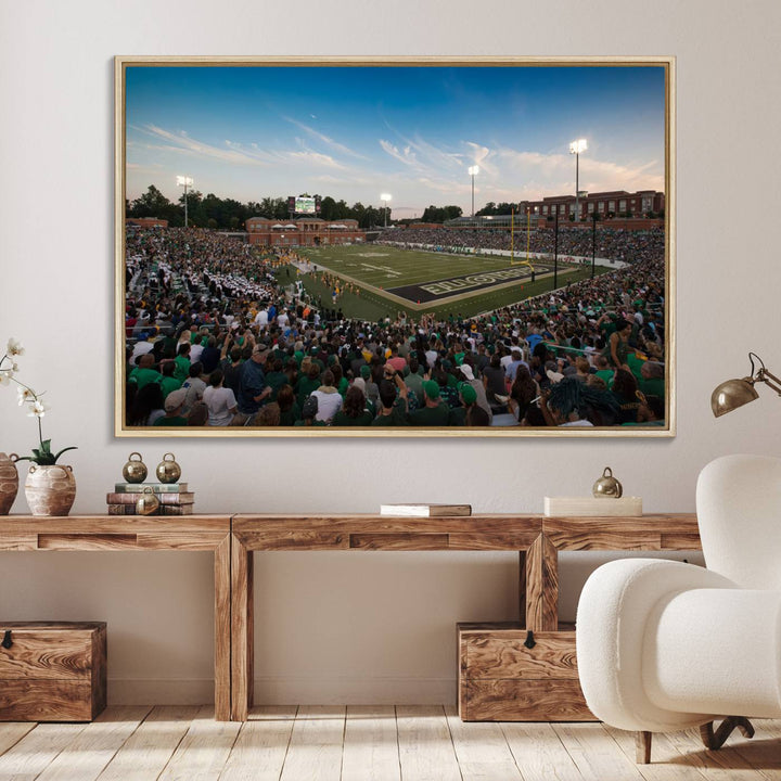 Wall art: University of Charlotte 49ers Football Team at Jerry Richardson Stadium.