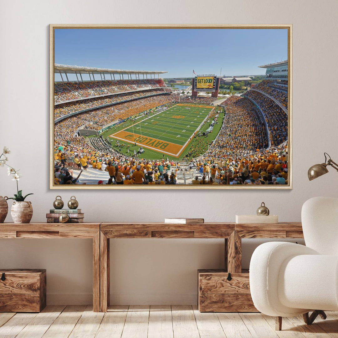 A high-res canvas captures a panoramic view of Waco McLane Stadium.