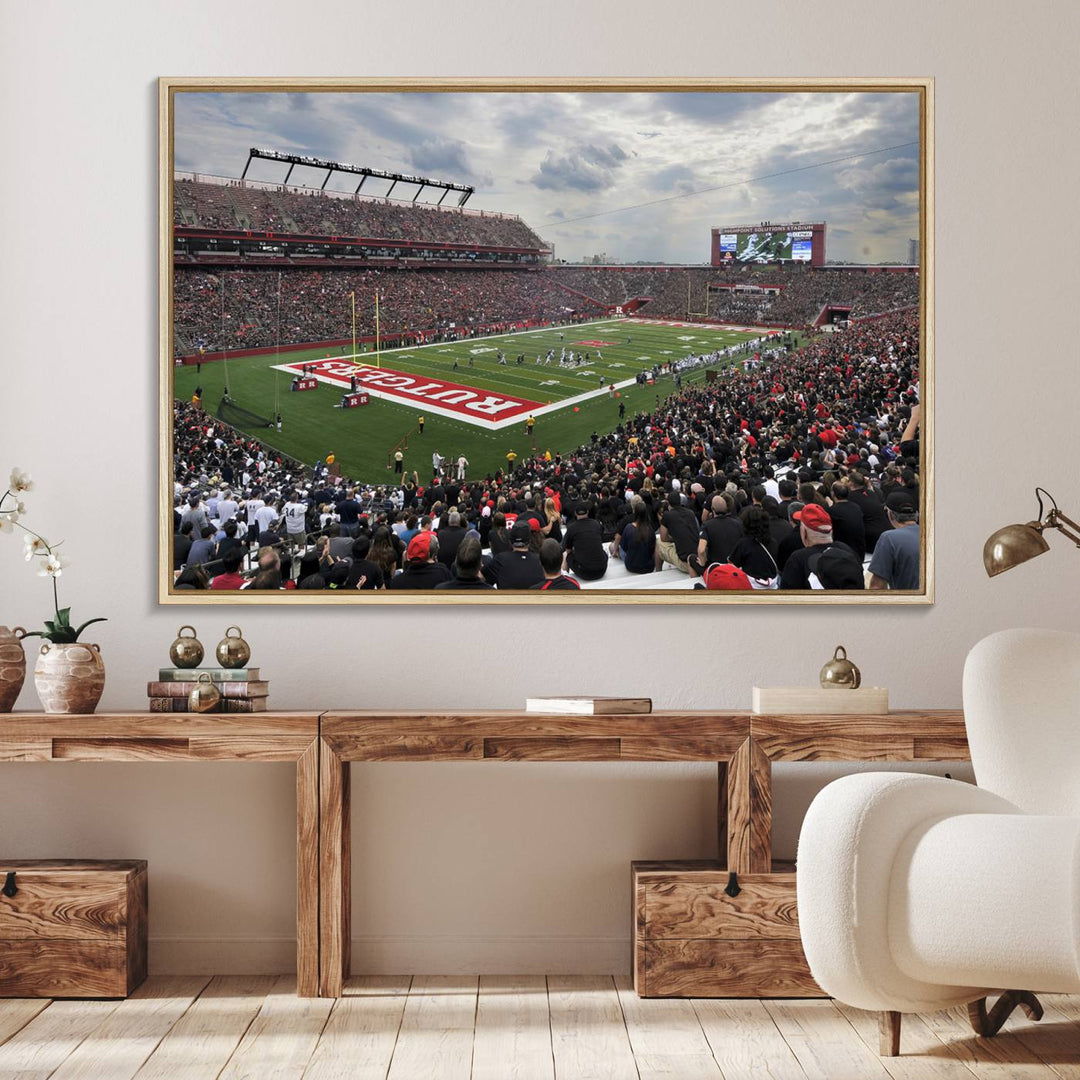 Premium canvas print depicting the Rutgers Scarlet Knights football at SHI Stadium, Piscataway.