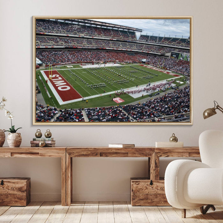 Aerial view wall art of Lincoln Financial Field during a Temple Owls game.