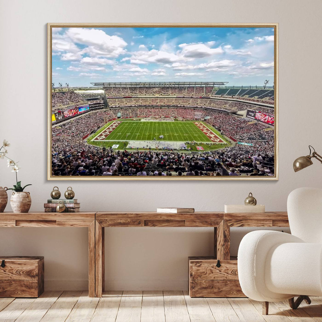 The Temple University Owls Athletics canvas print of a game at Lincoln Financial Field.