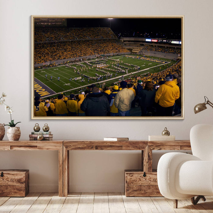 West Virginia Uni Mountaineers Football Canvas Wall Art Print.