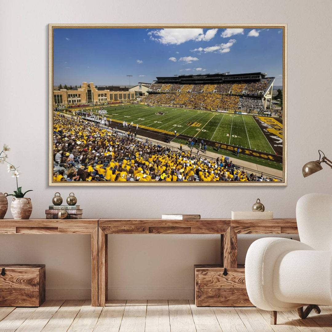 Aerial view of University of Wyoming Cowboys game at Jonah Field, perfect for a giclee canvas print.