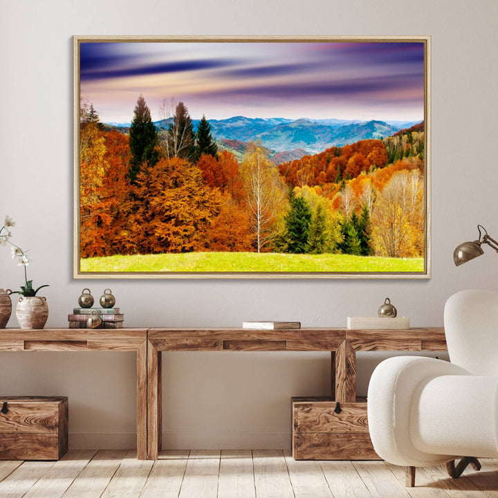 Autumn Forest Mountain Wall Art Canvas Print | Colorful Giclee Forest Canvas Print | Scenic Landscape Art for Living Room Decor Art Print