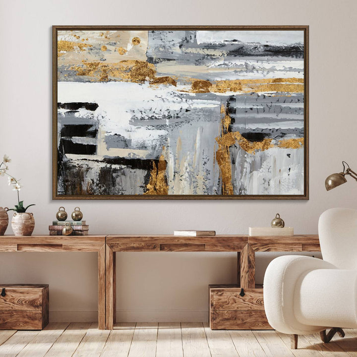 The Abstract Painting Canvas Wall Art in gray tones radiates modern elegance.