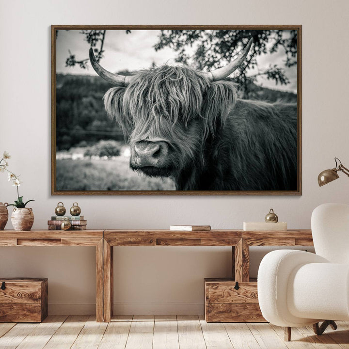 The Highland Cow Wall Art Canvas Print is displayed.