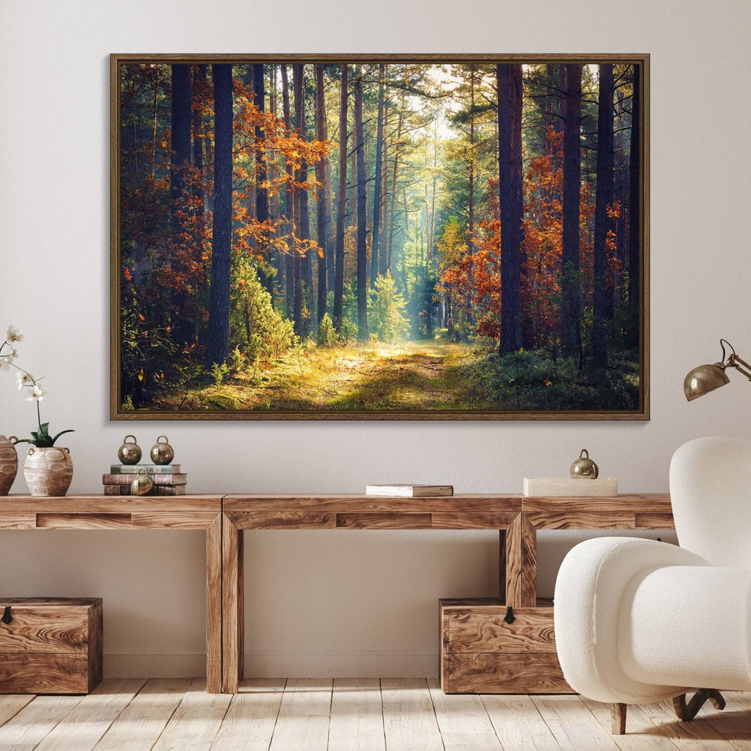 The Dark Forest canvas wall art showcases a captivating forest landscape.