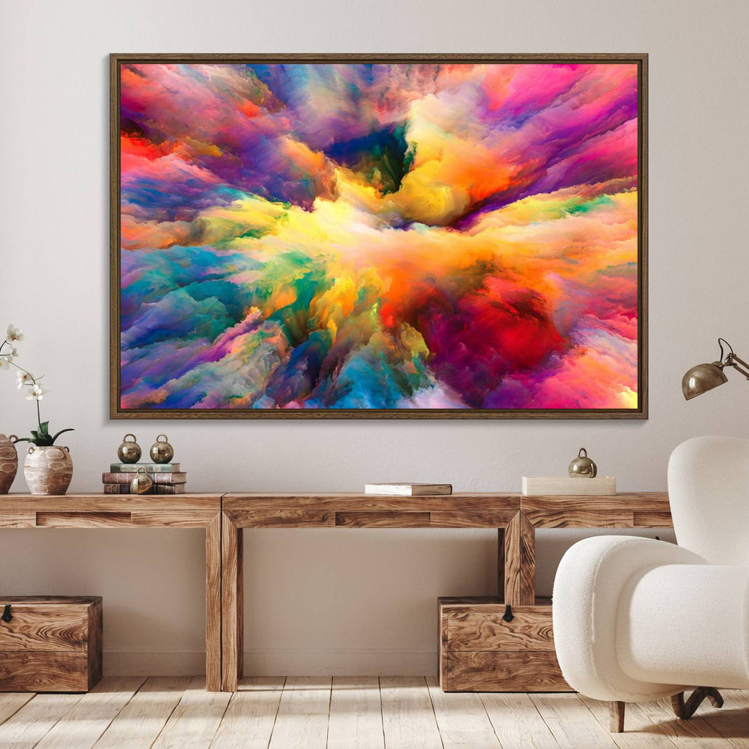 Blazing Vibrant Colors Cloud-like Wall Art Canvas Print adds flair to the space.