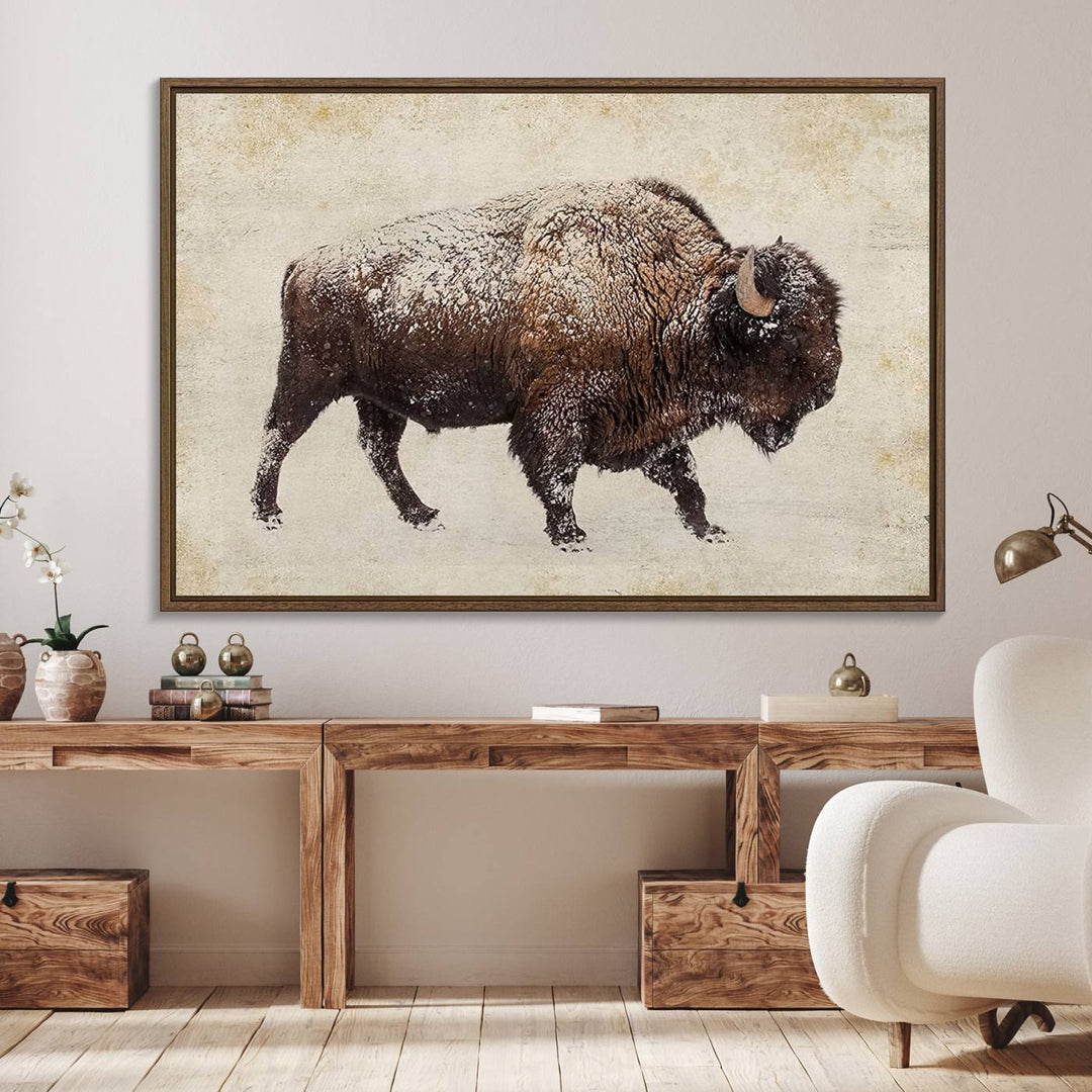 Buffalo Wall Art above a sideboard.