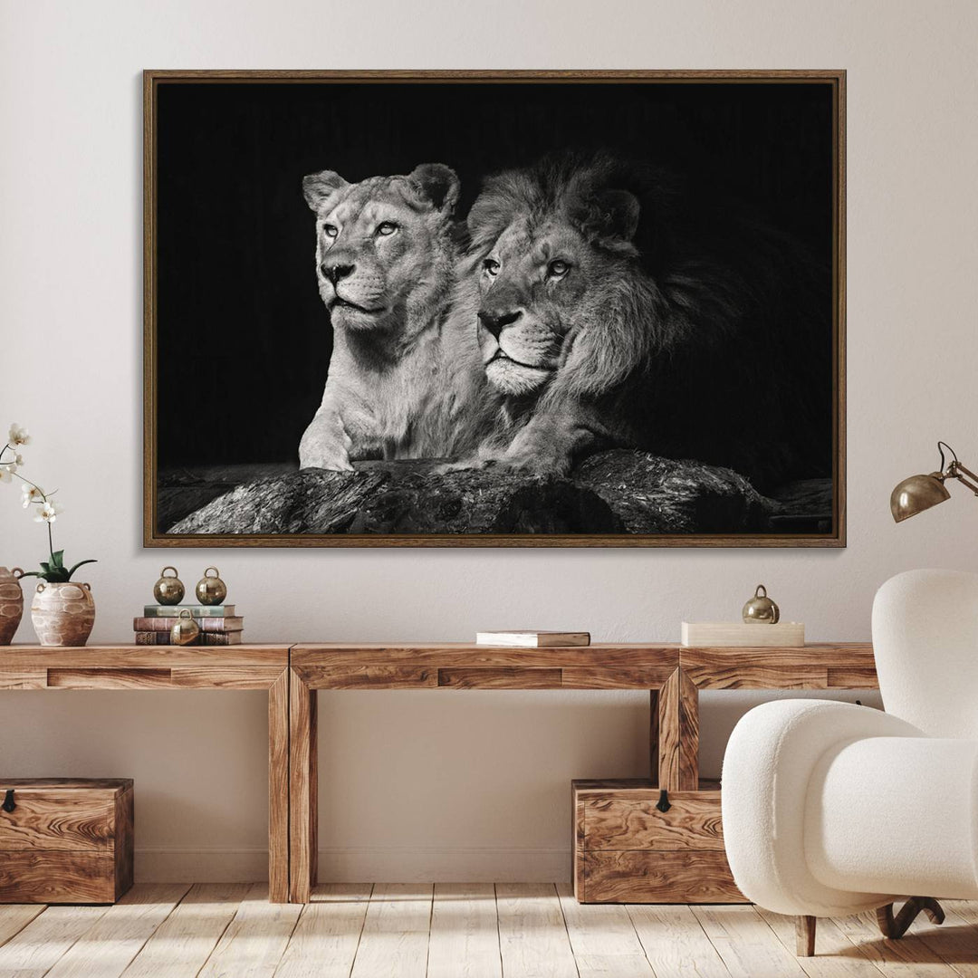 The Lion Couple Canvas Wall Art Print hangs prominently.