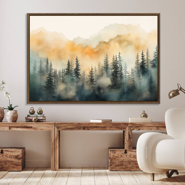 Abstract Forest Print - Mountain Wall Art showcasing a captivating design.