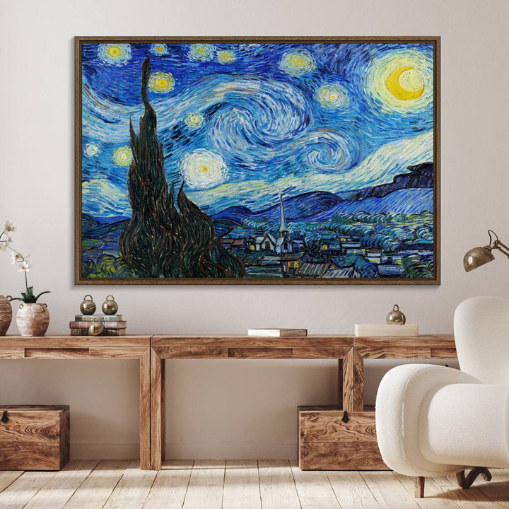 A canvas print of The Starry Night, offering museum-quality art, ready to hang.