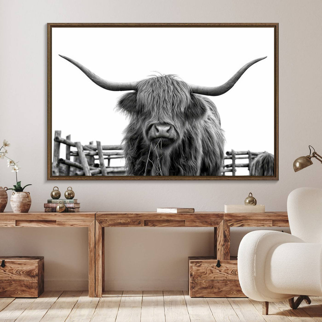 The Bighorn Cow Wall Art adds rustic charm to the space.