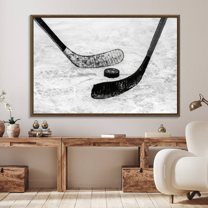 The dining room showcases Winter Ice Hockey Sport Canvas Art.