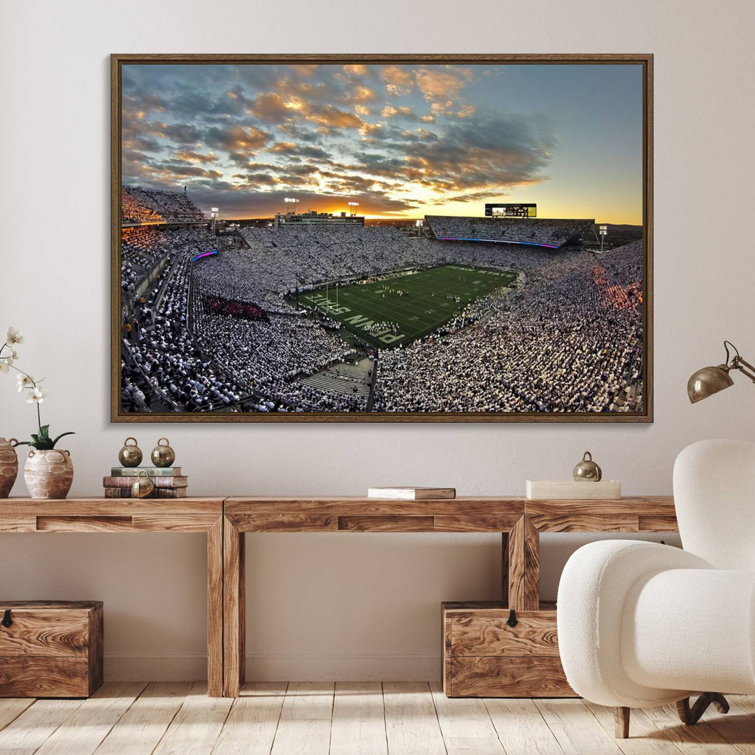 Enhance your dining area with team spirit by mounting the Beaver Stadium Wall Art, capturing sunsets in elegant style.