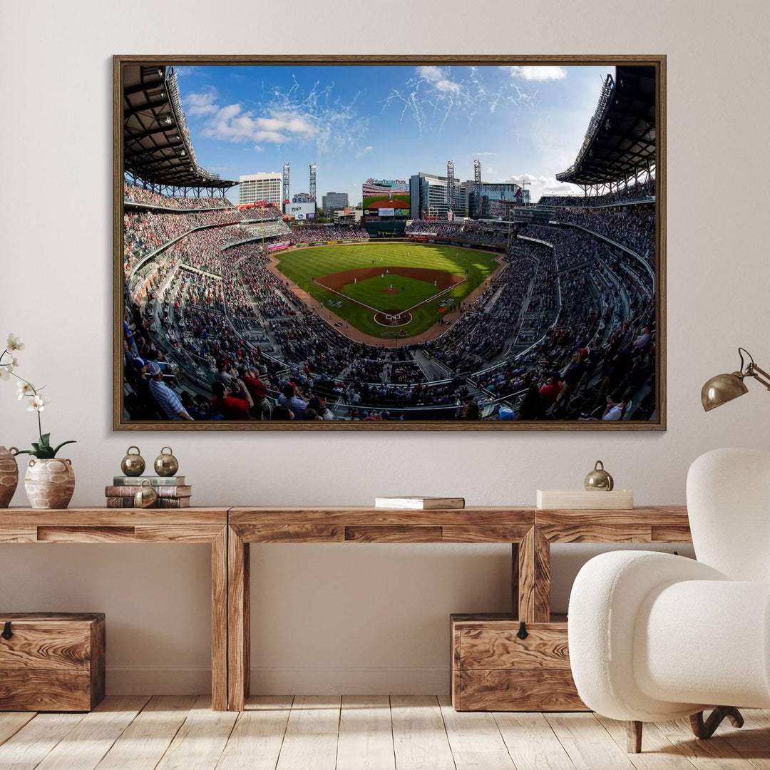 Truist Park Stadium Triple Canvas: Atlanta Braves Game Day Sky—Perfect Decor!.