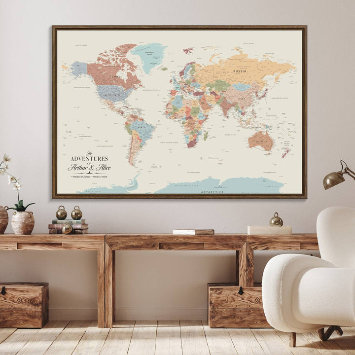 Custom World Map Wall Art Canvas Print - Personalized World Map Wall Art, Customize Wall Art Map Print