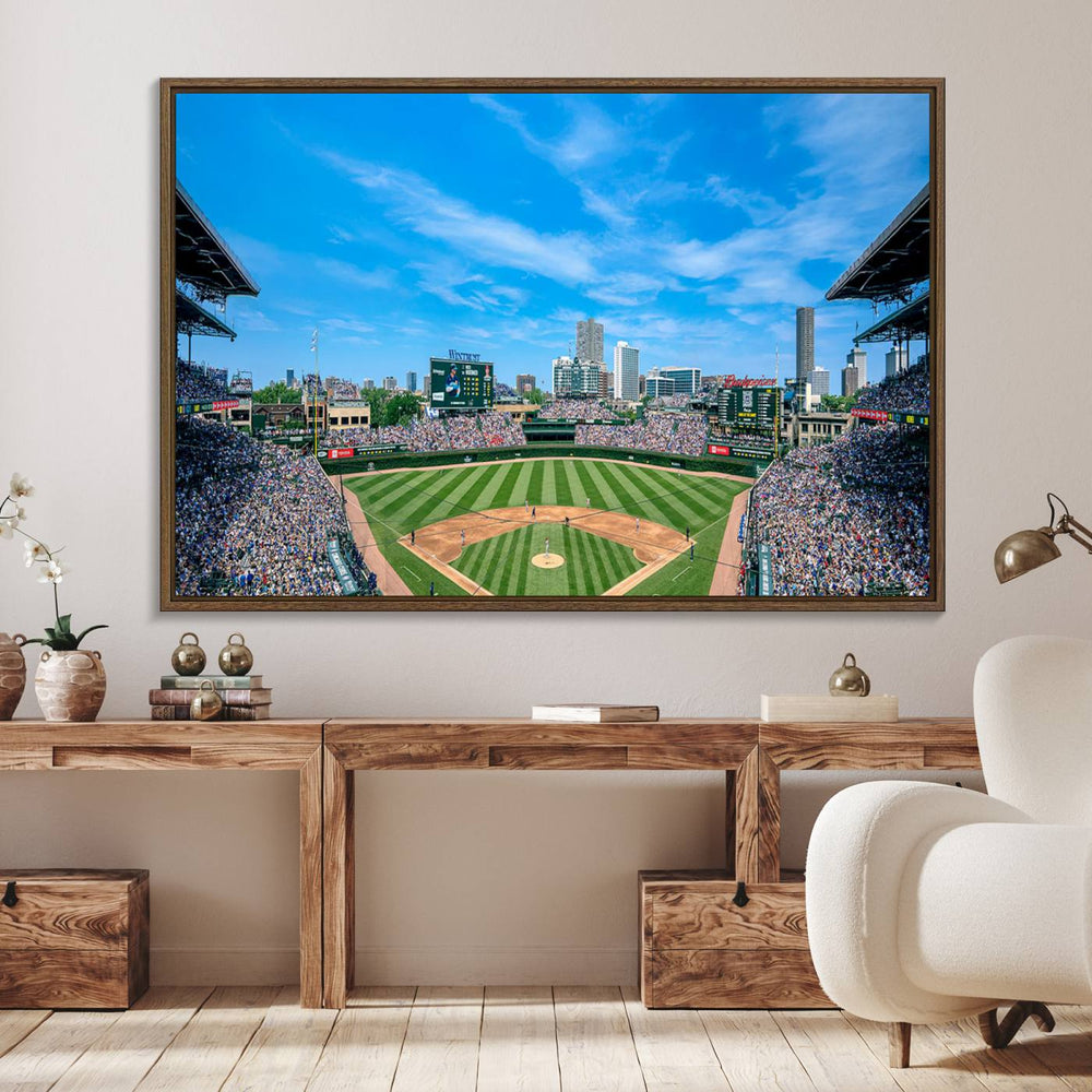 The Wrigley Field Chicago Cubs canvas art, depicting the iconic stadium, is perfect for sports lovers.