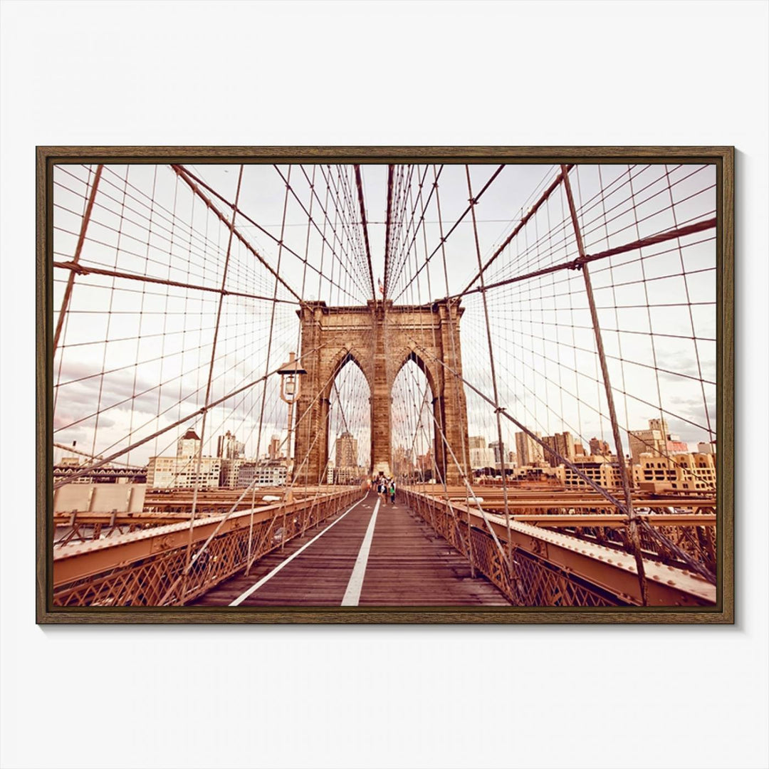 The three-panel "Wall Art New York Manhattan Cityscape Canvas Print" of the Brooklyn Bridge makes an ideal addition to minimalist interiors, capturing the essence of abstract expressionism.