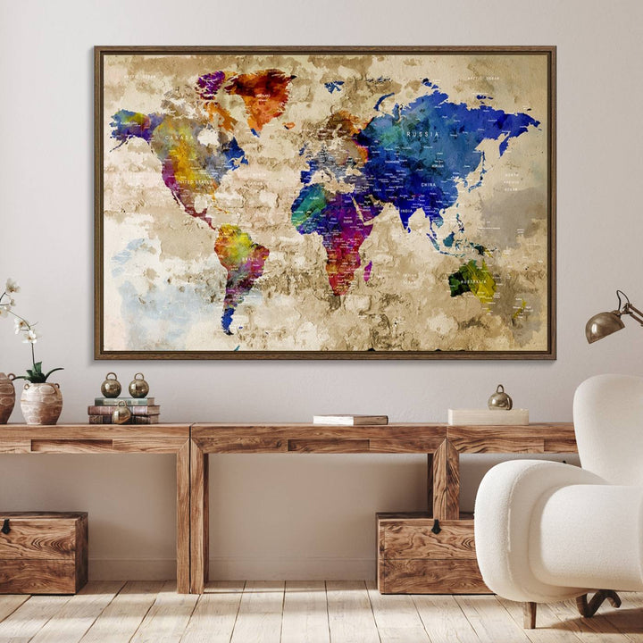 Watercolor World Map Canvas Print World Map Wall Art Great Design Great Gift Idea