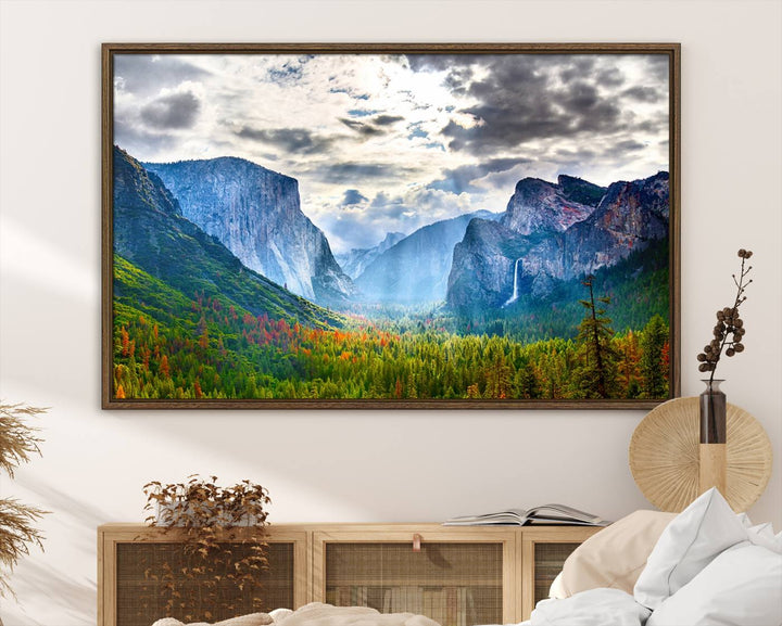 The Yosemite Park Half Dome 3 Panel Canvas Print beautifully captures the enchanting beauty of national parks with its vibrant mountain and forest scene. This large giclée landscape wall art is perfect for living rooms, offices, or bedrooms and comes ready to hang.