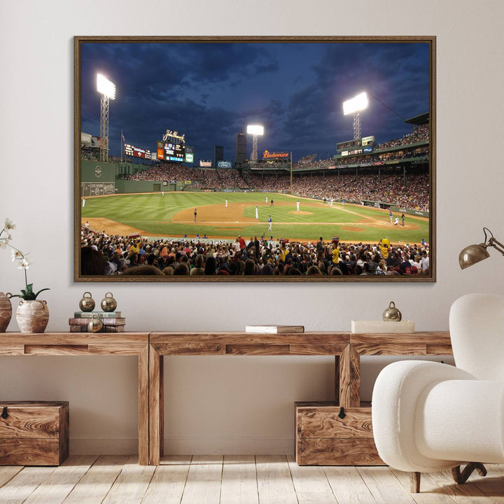 The Boston Red Sox Fenway Park Canvas: a cozy baseball scene, perfect wall art.