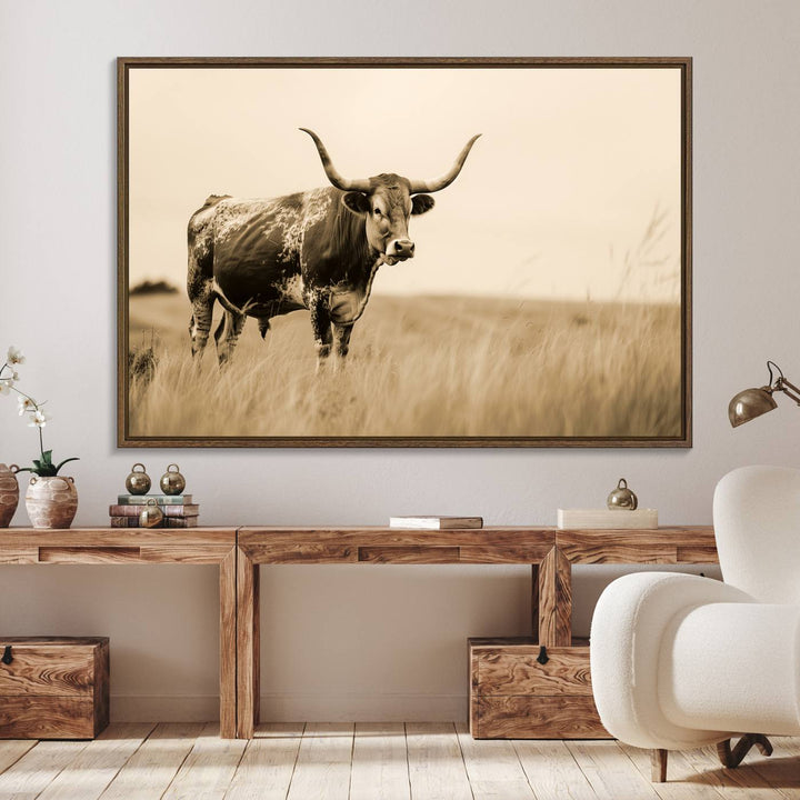 Texas Longhorn Wall Art Print for farmhouse decor.