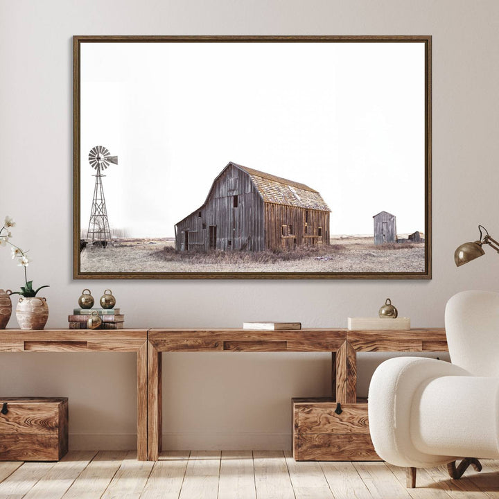 The Set of 3 Rustic Farmhouse Wall Art Prints features a barn, wheat field, and landscape.