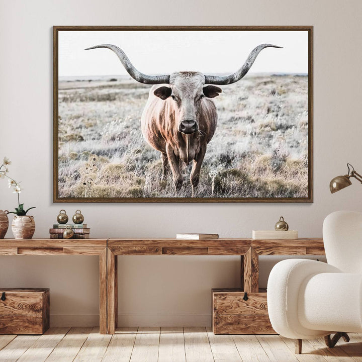 The Rustic Texas Longhorn Canvas Print adds charm to your decor.