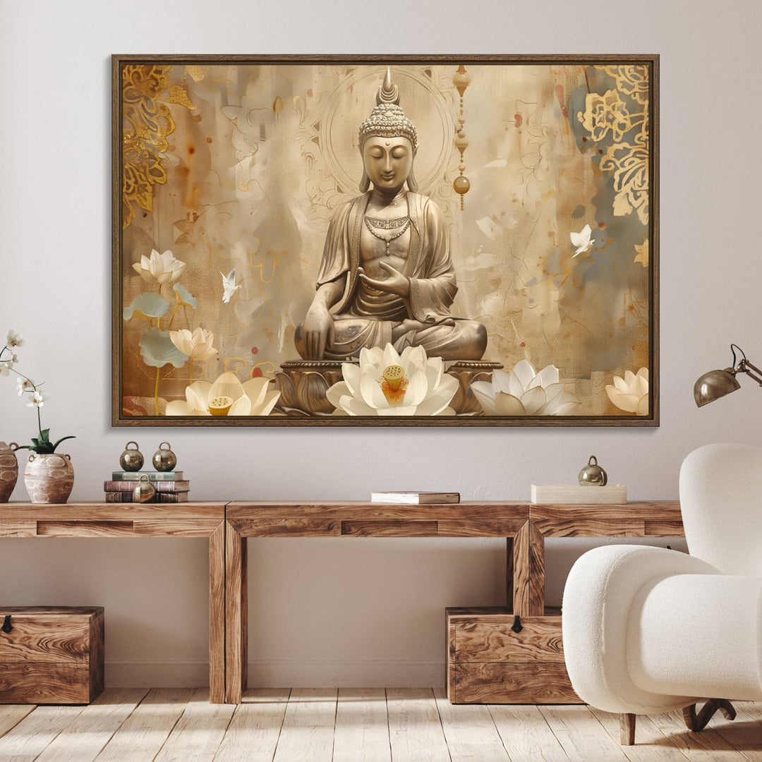 The Buddha Wall Art Canvas Print enhances the meditation room.