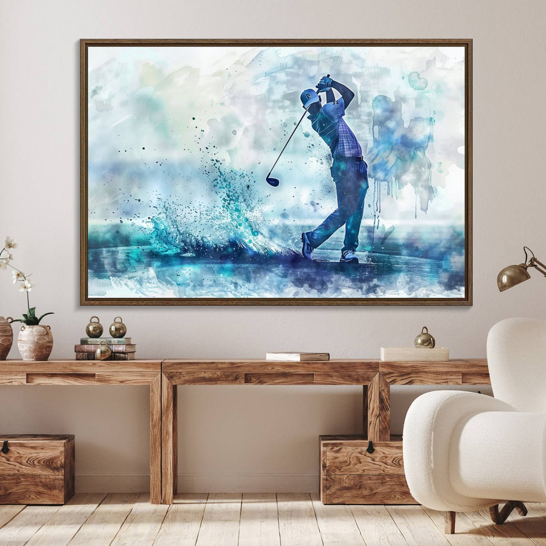 Golf Swing Wall Art Canvas Print, a sports-inspired watercolor decor.