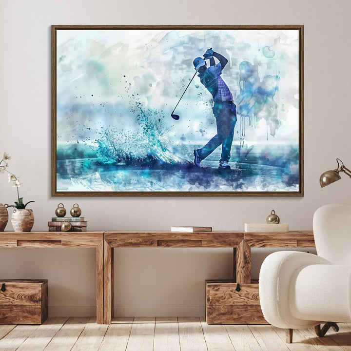 Golf Swing Wall Art Canvas Print, a sports-inspired watercolor decor.